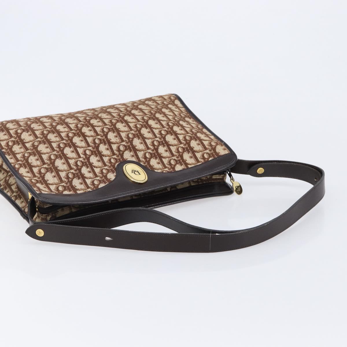 Christian Dior Trotter Canvas Shoulder Bag Beige Gold Auth 215552V