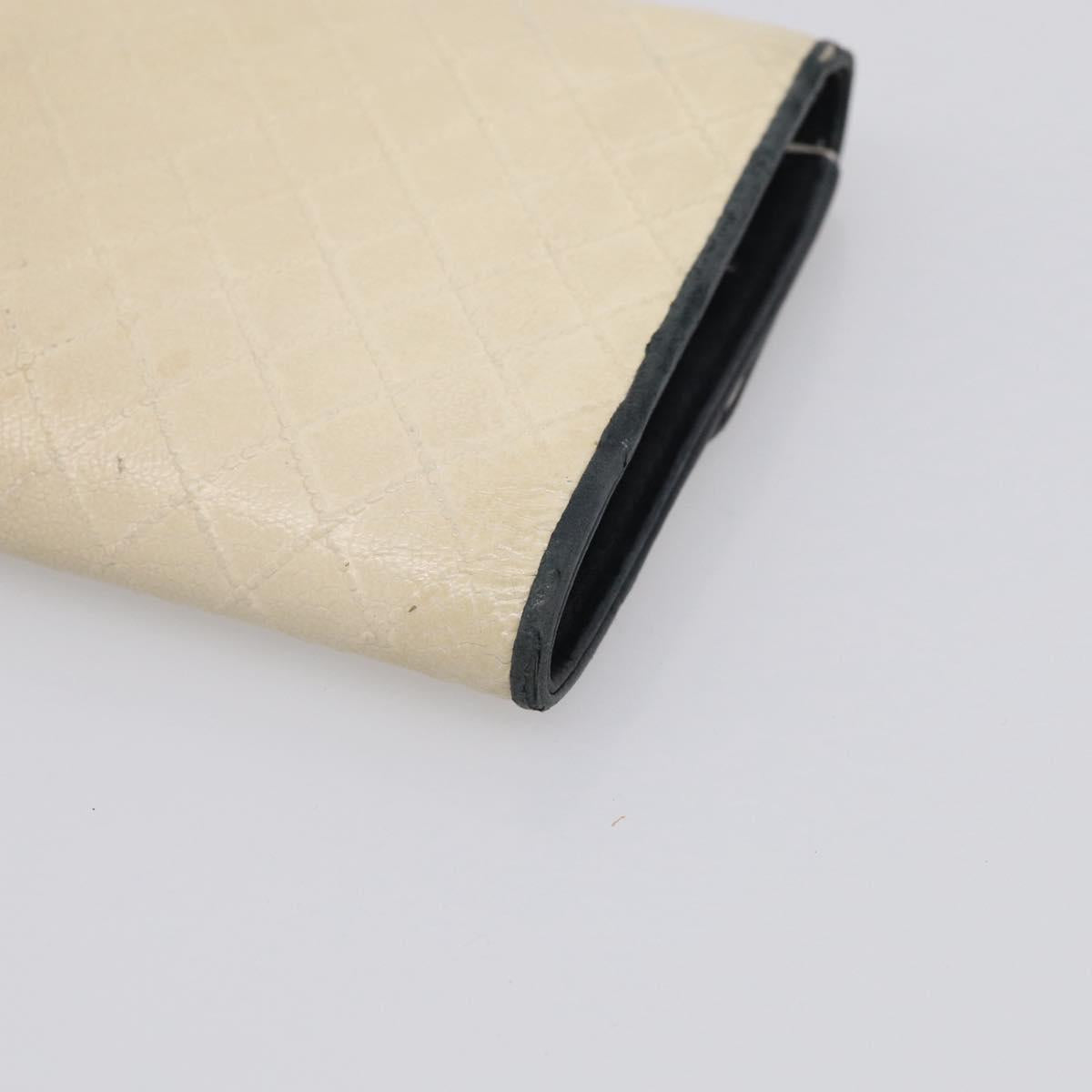CHANEL Long Wallet Leather Ivory Silver CC Auth 215553