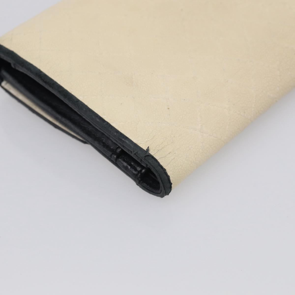 CHANEL Long Wallet Leather Ivory Silver CC Auth 215553