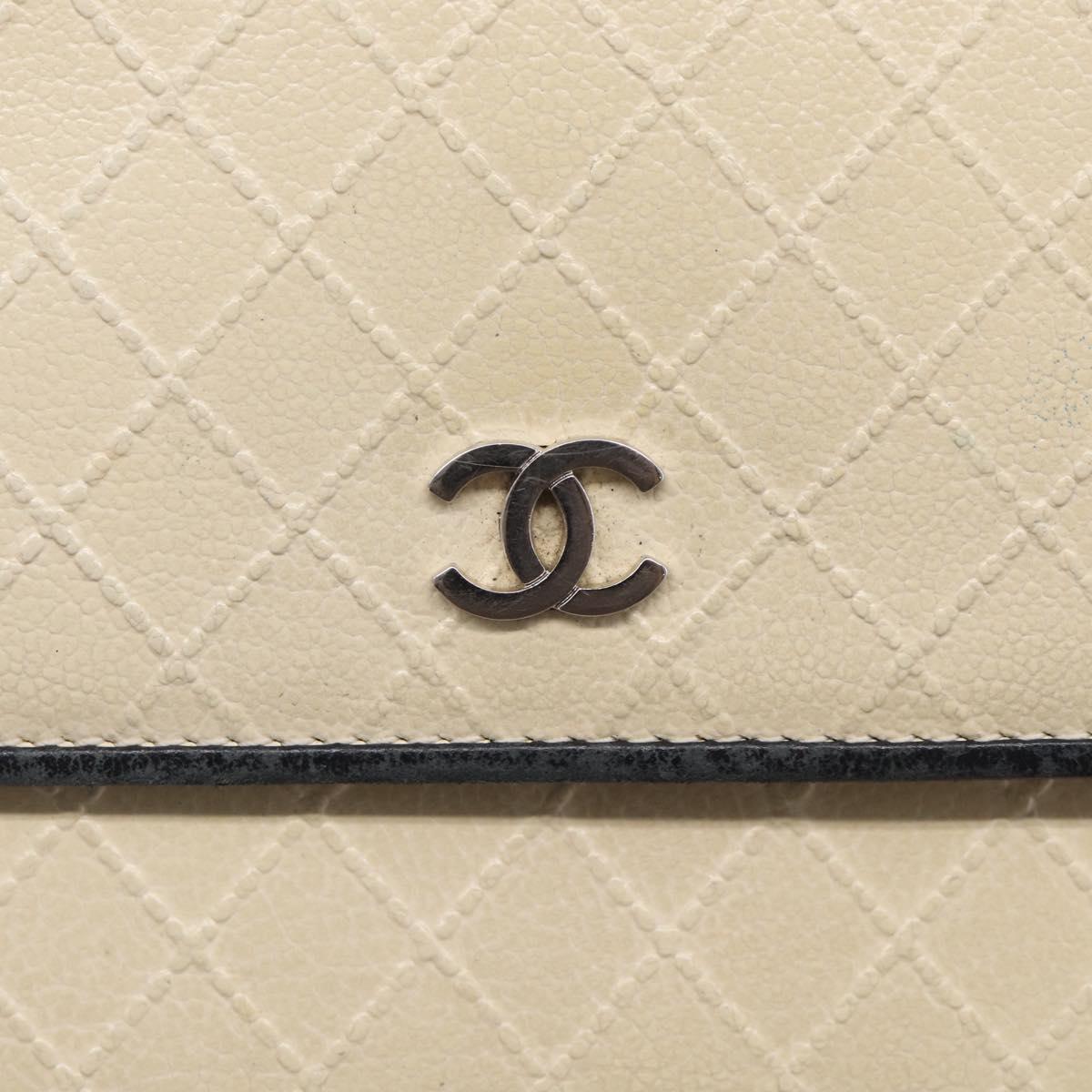 CHANEL Long Wallet Leather Ivory Silver CC Auth 215553