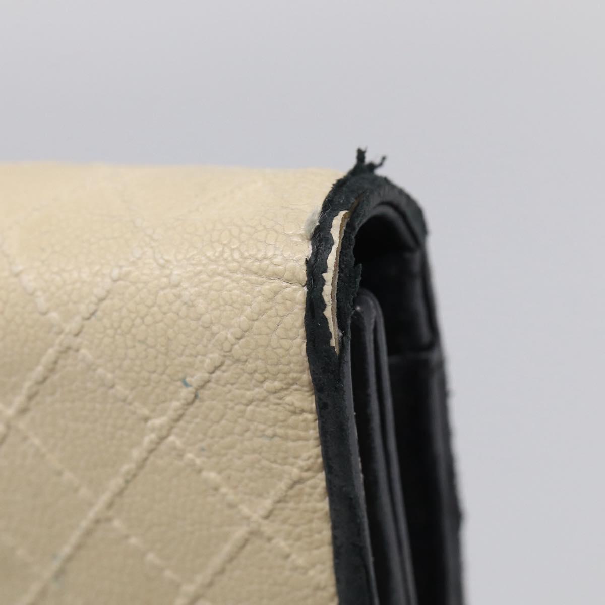 CHANEL Long Wallet Leather Ivory Silver CC Auth 215553