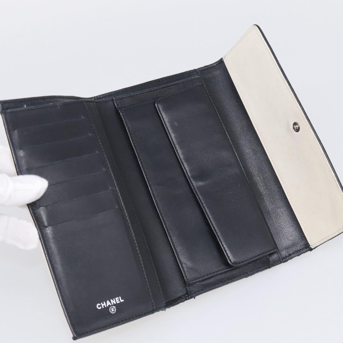 CHANEL Long Wallet Leather Ivory Silver CC Auth 215553