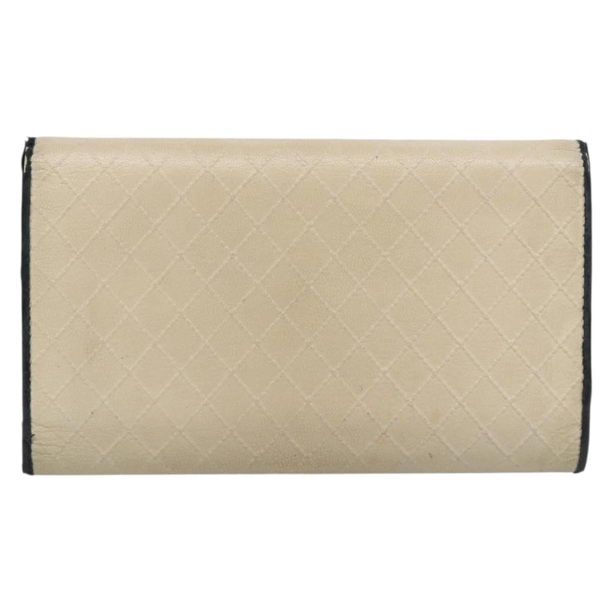CHANEL Long Wallet Leather Ivory Silver CC Auth 215553