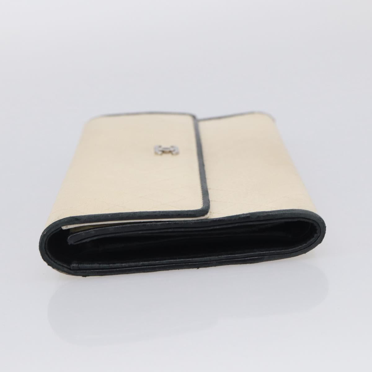 CHANEL Long Wallet Leather Ivory Silver CC Auth 215553