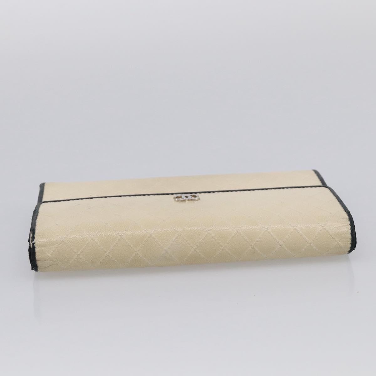 CHANEL Long Wallet Leather Ivory Silver CC Auth 215553