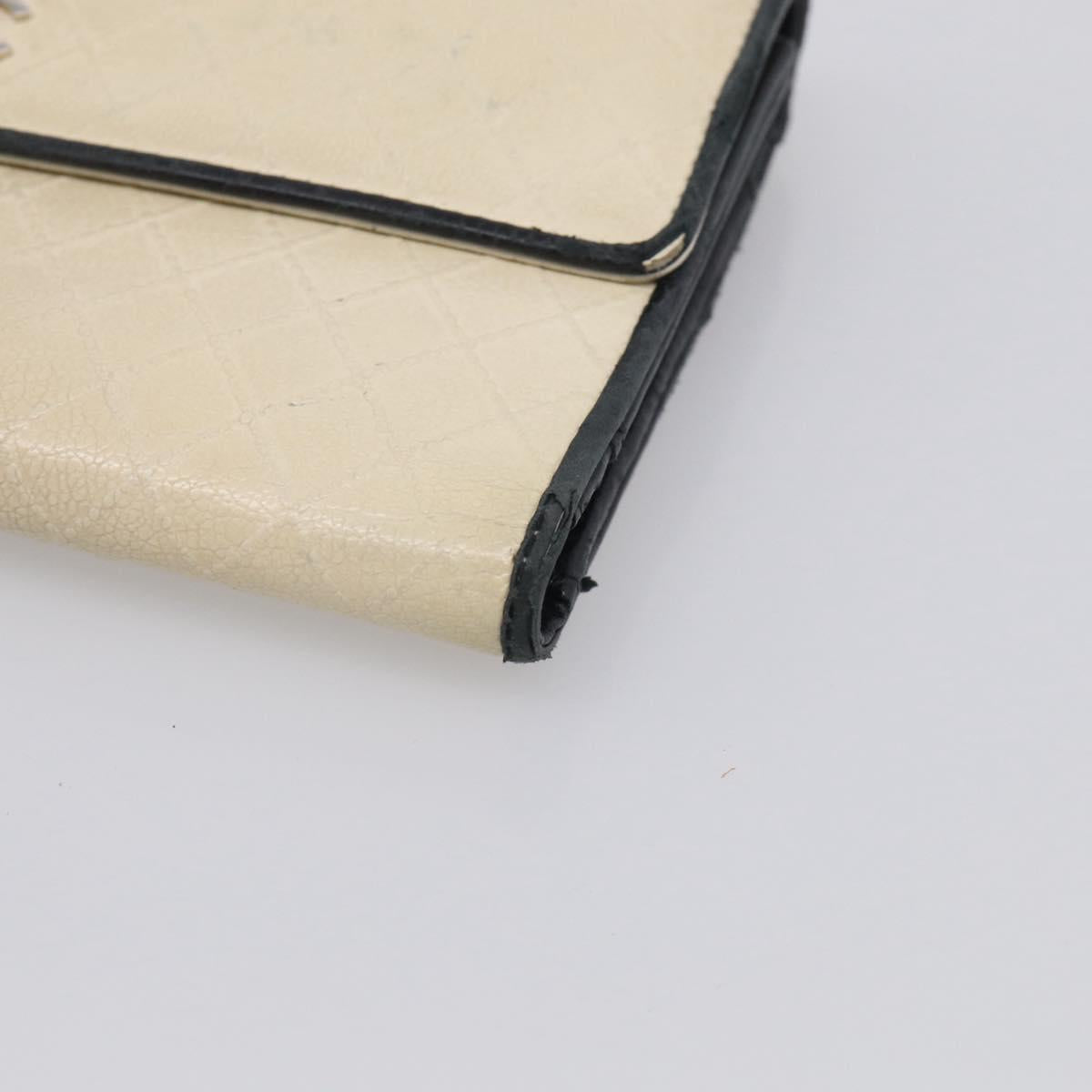 CHANEL Long Wallet Leather Ivory Silver CC Auth 215553