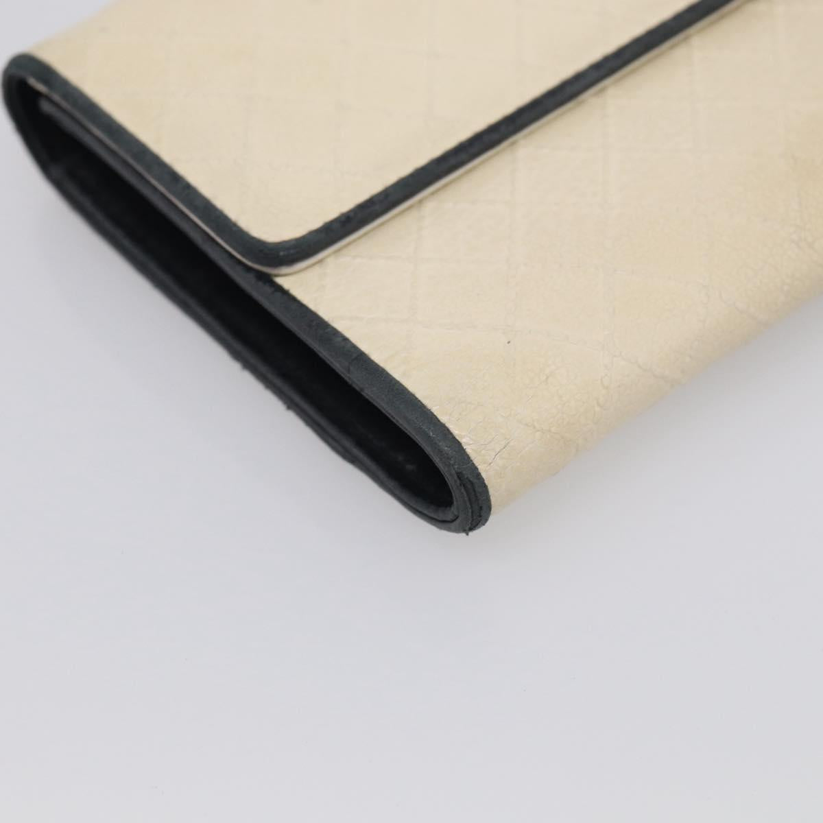 CHANEL Long Wallet Leather Ivory Silver CC Auth 215553