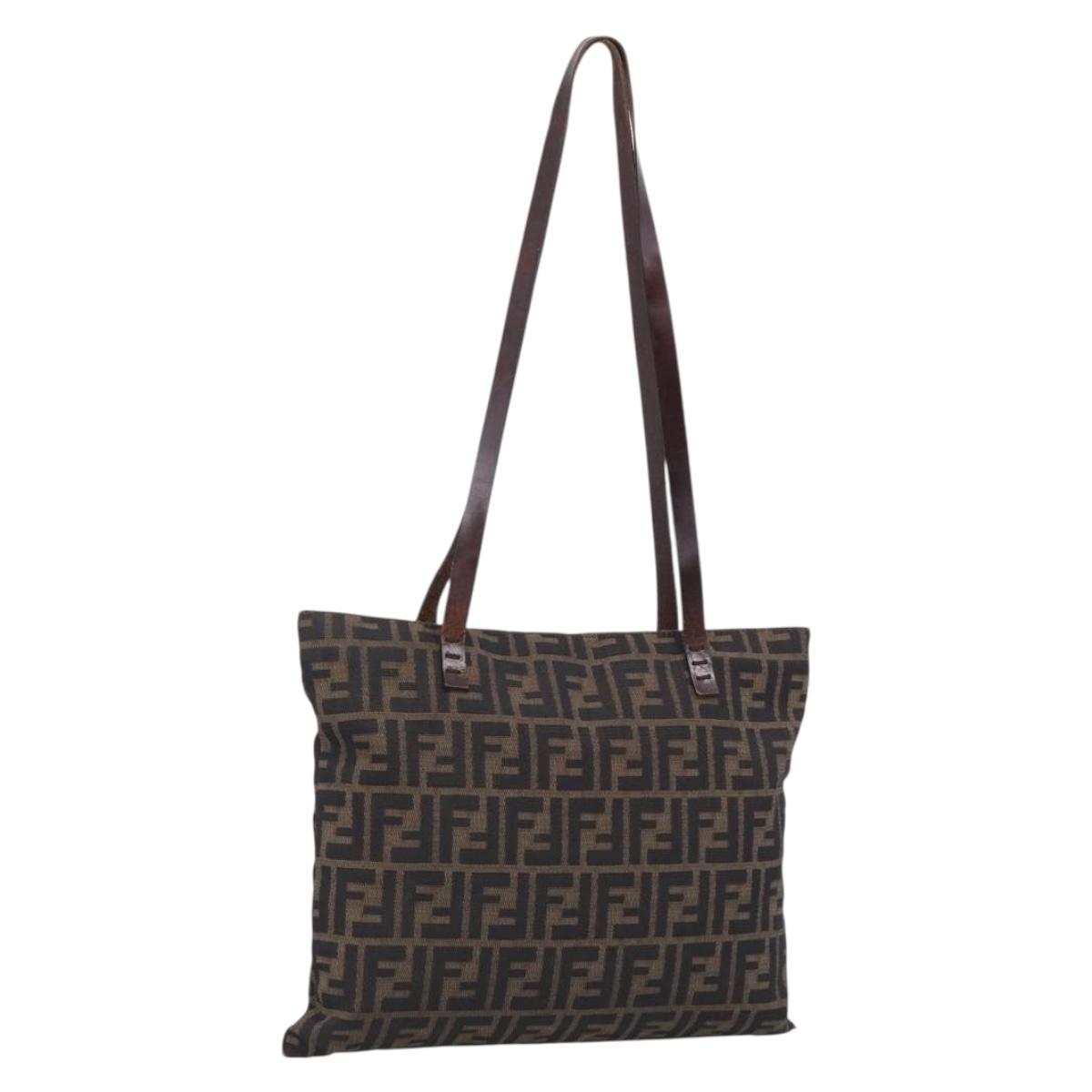 FENDI Zucca Canvas Tote Bag Black Brown Auth 215555
