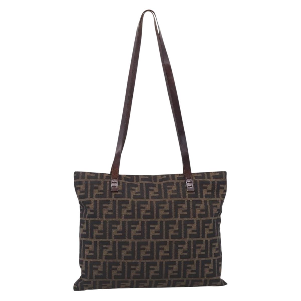 FENDI Zucca Canvas Tote Bag Black Brown Auth 215555