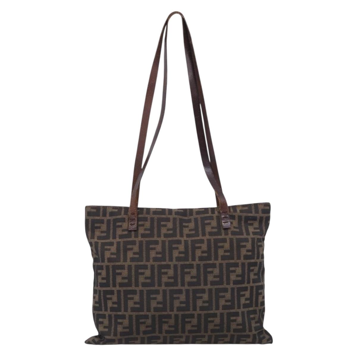 FENDI Zucca Canvas Tote Bag Black Brown Auth 215555