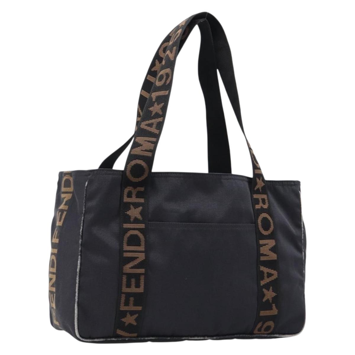 FENDI Tote Bag Canvas Black Auth 215557