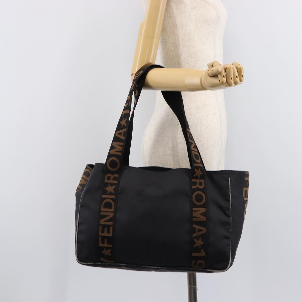 FENDI Tote Bag Canvas Black Auth 215557
