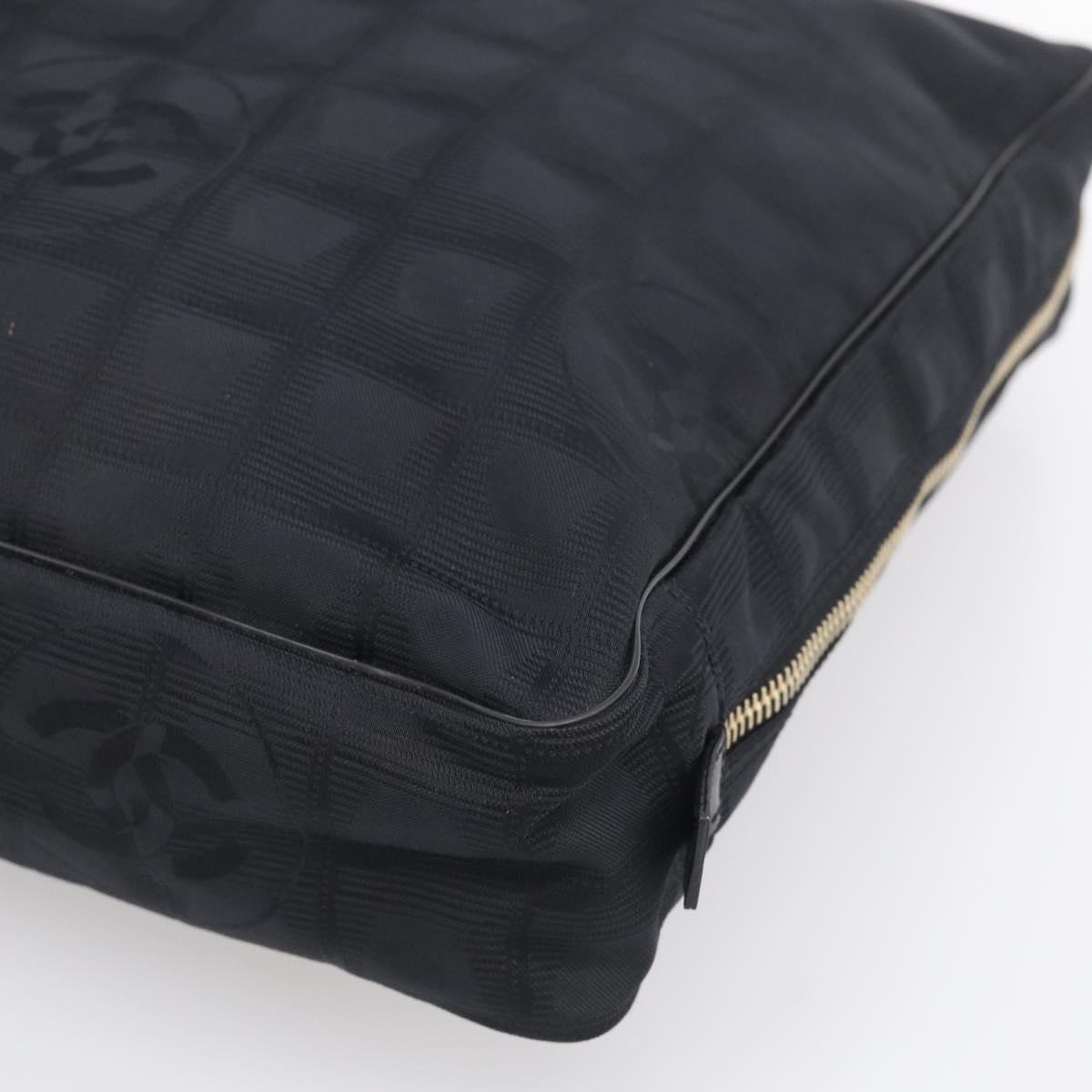 CHANEL New Travel Line Hand Bag Nylon Black Gold CC Auth 215558V