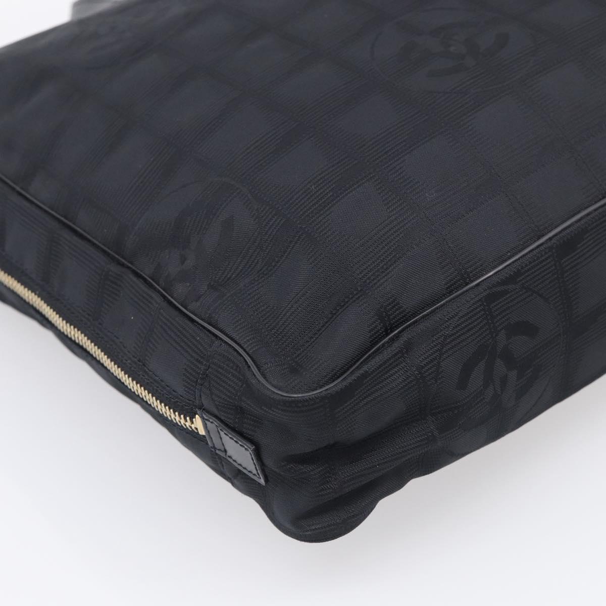 CHANEL New Travel Line Hand Bag Nylon Black Gold CC Auth 215558V