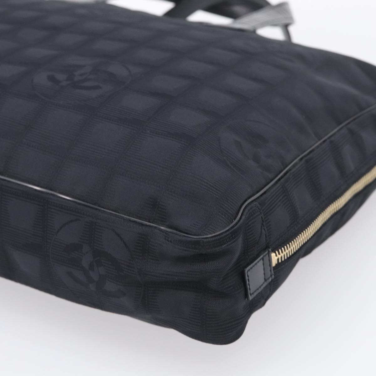 CHANEL New Travel Line Hand Bag Nylon Black Gold CC Auth 215558V