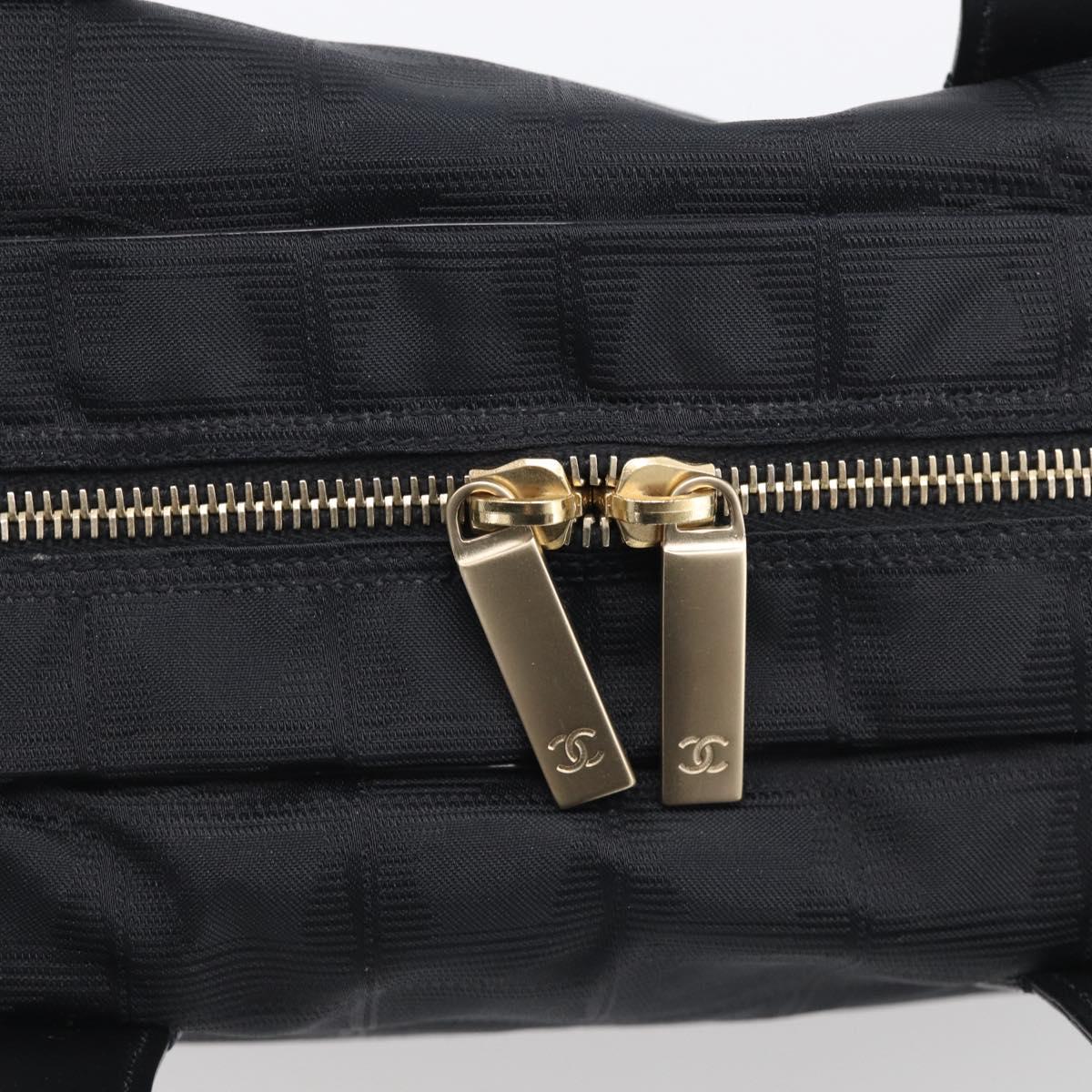 CHANEL New Travel Line Hand Bag Nylon Black Gold CC Auth 215558V