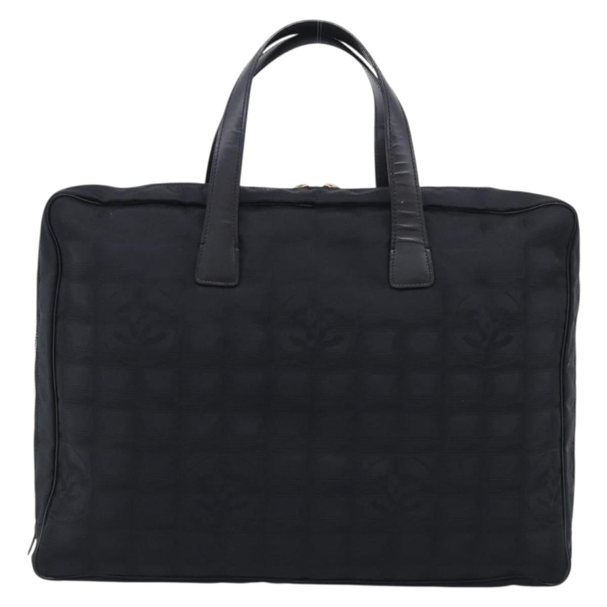 CHANEL New Travel Line Hand Bag Nylon Black Gold CC Auth 215558V