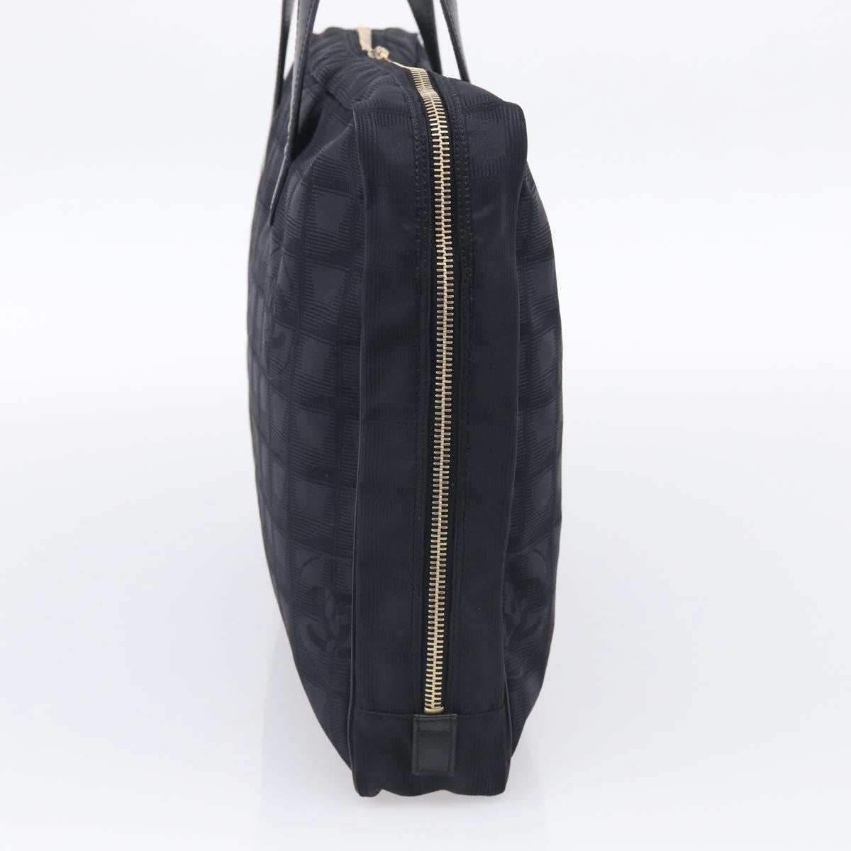 CHANEL New Travel Line Hand Bag Nylon Black Gold CC Auth 215558V