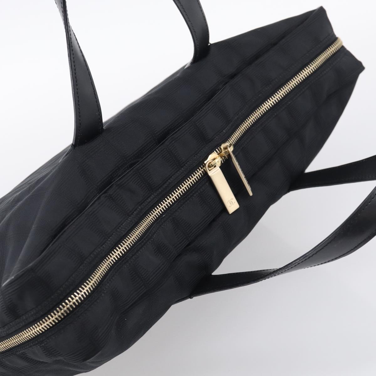CHANEL New Travel Line Hand Bag Nylon Black Gold CC Auth 215558V