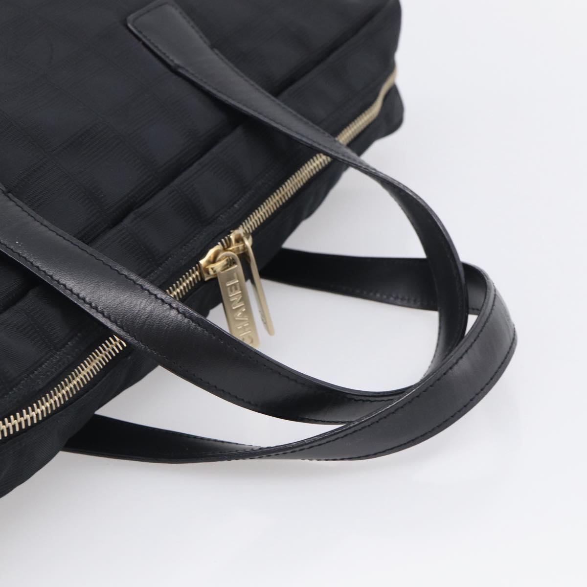 CHANEL New Travel Line Hand Bag Nylon Black Gold CC Auth 215558V
