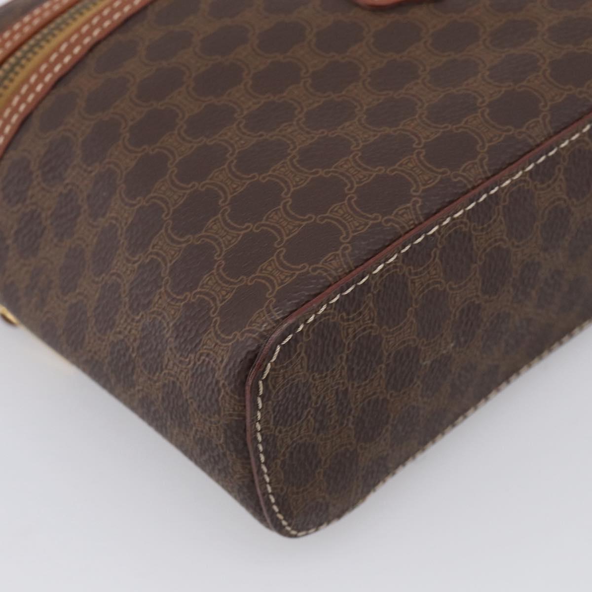 CELINE Macadam Canvas Vanity Pouch PVC Leather Brown Gold Auth 215562