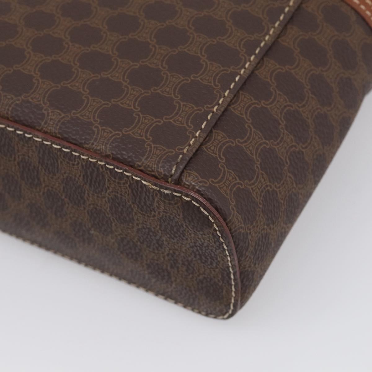 CELINE Macadam Canvas Vanity Pouch PVC Leather Brown Gold Auth 215562