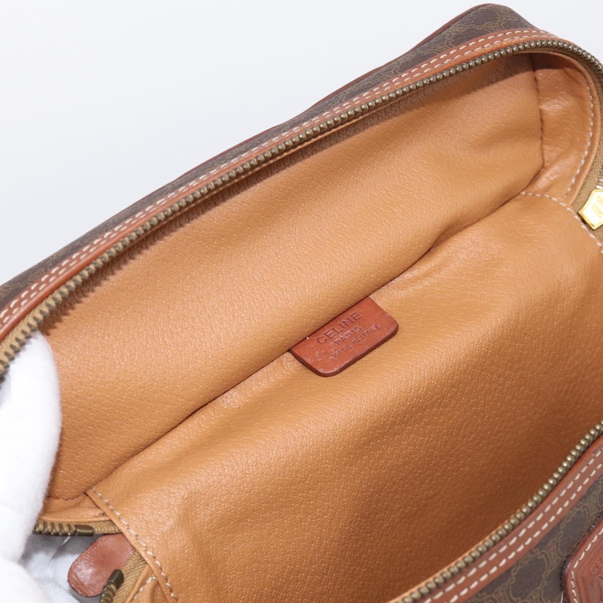 CELINE Macadam Canvas Vanity Pouch PVC Leather Brown Gold Auth 215562