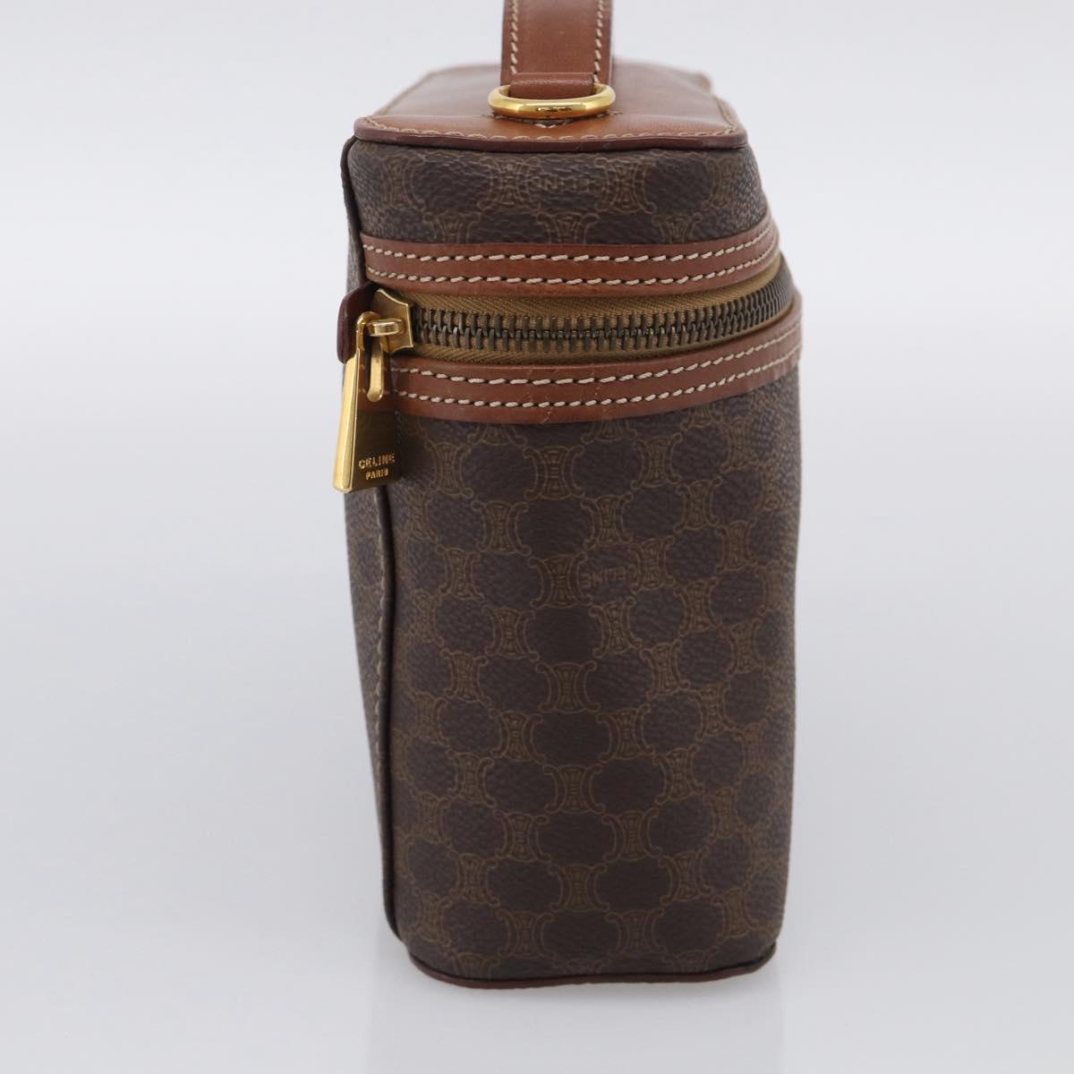 CELINE Macadam Canvas Vanity Pouch PVC Leather Brown Gold Auth 215562