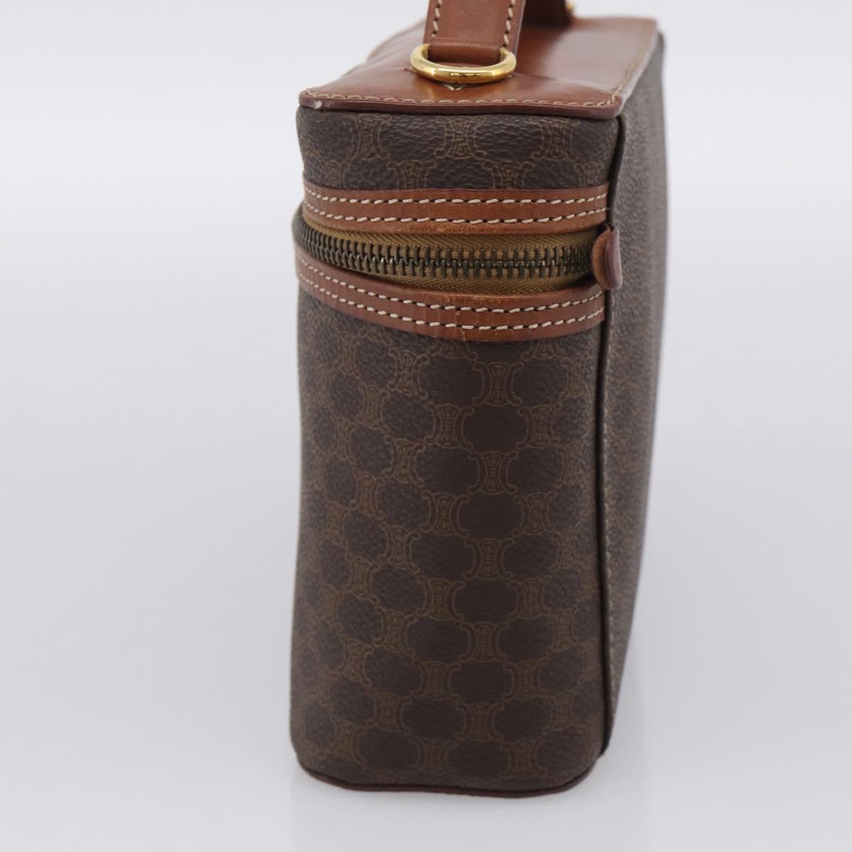 CELINE Macadam Canvas Vanity Pouch PVC Leather Brown Gold Auth 215562