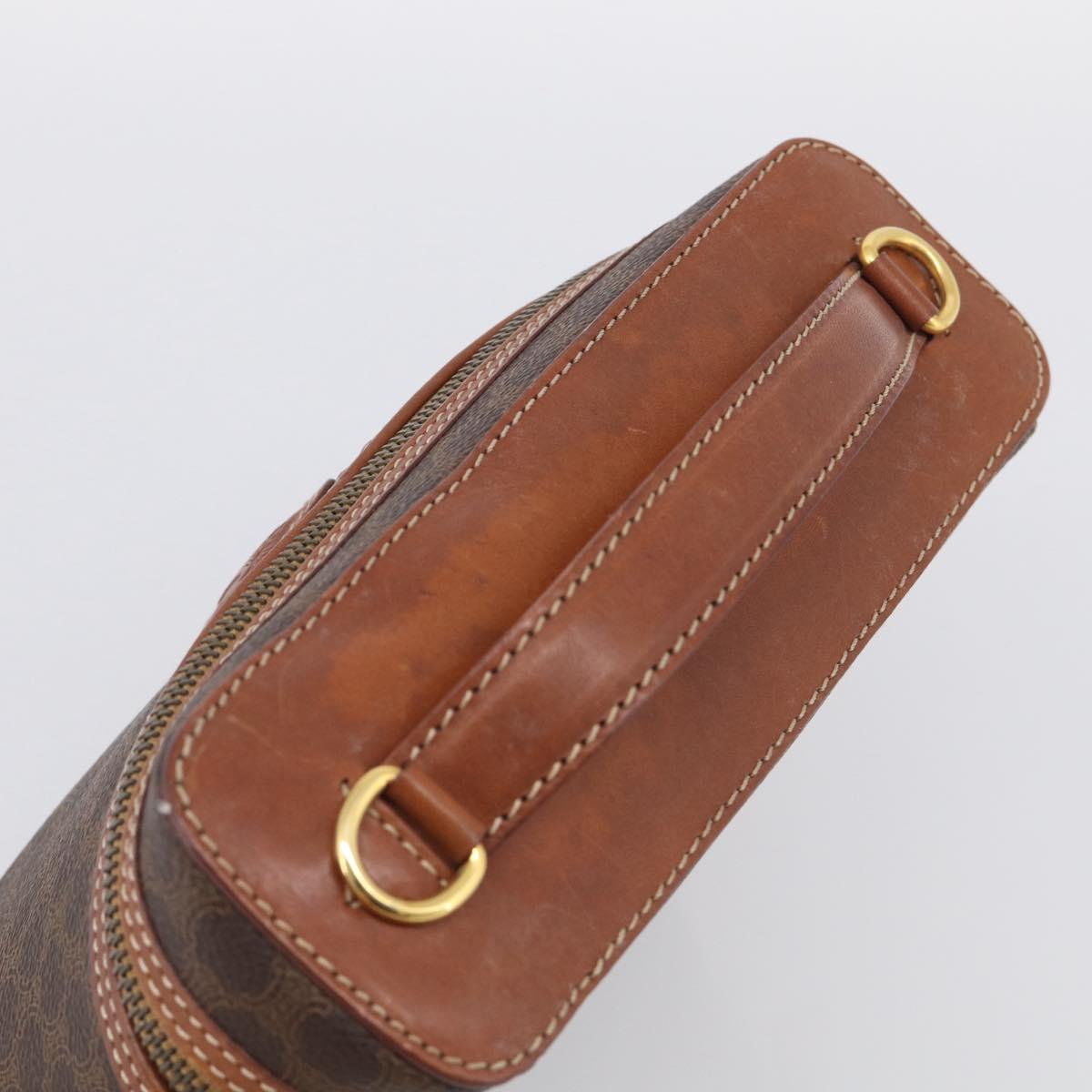 CELINE Macadam Canvas Vanity Pouch PVC Leather Brown Gold Auth 215562