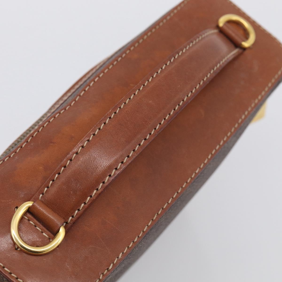 CELINE Macadam Canvas Vanity Pouch PVC Leather Brown Gold Auth 215562