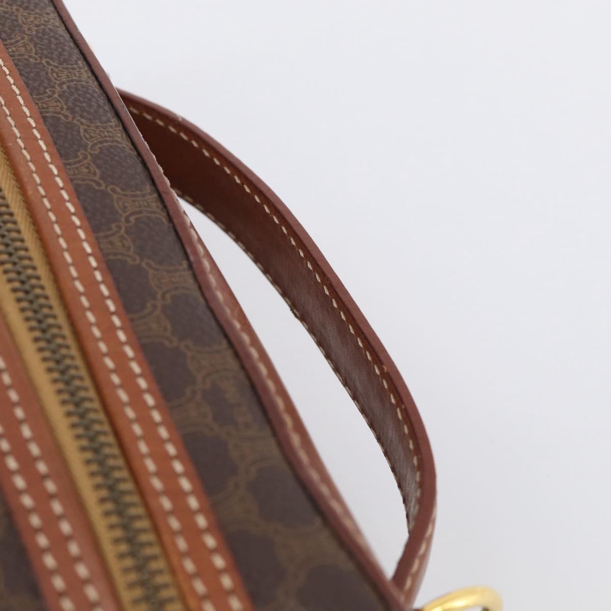 CELINE Macadam Canvas Vanity Pouch PVC Leather Brown Gold Auth 215562