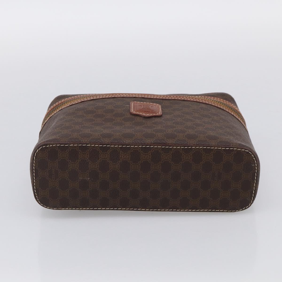 CELINE Macadam Canvas Vanity Pouch PVC Leather Brown Gold Auth 215562