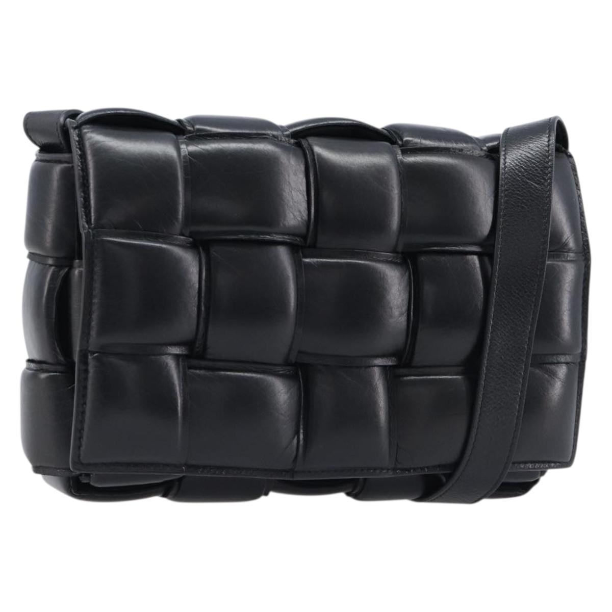 Bottega Veneta MAXI INTRECCIATO Padded Cassette Bag Leather Black Auth 215563V