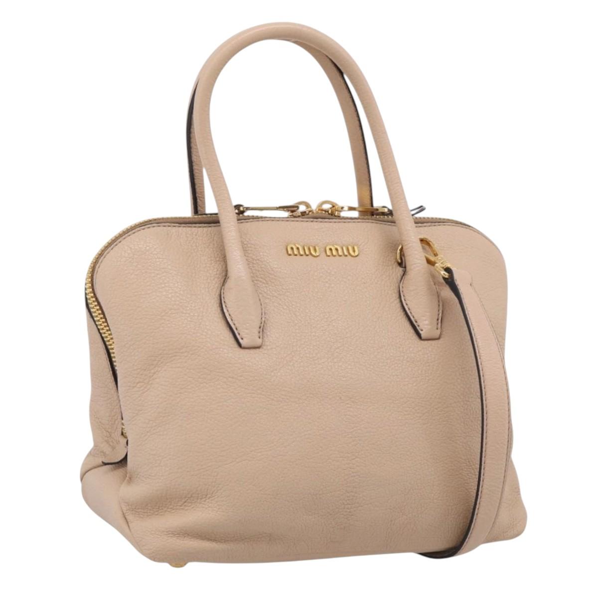 Miu Miu Hand Bag Leather 2way Beige Gold Auth 215564V