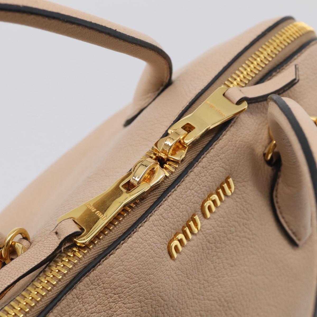 Miu Miu Hand Bag Leather 2way Beige Gold Auth 215564V