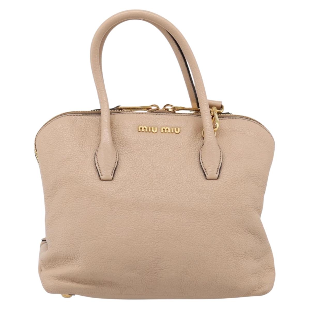 Miu Miu Hand Bag Leather 2way Beige Gold Auth 215564V