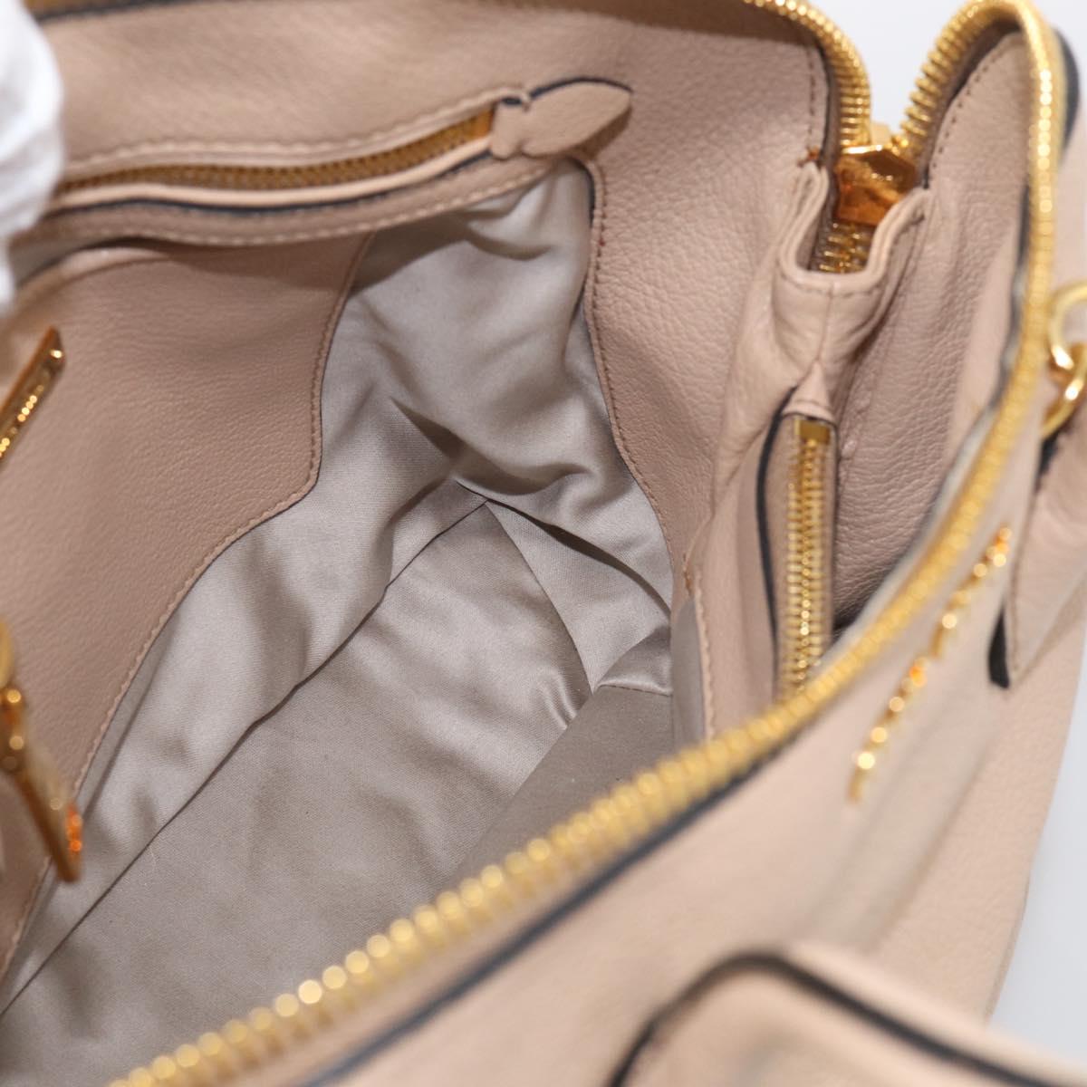 Miu Miu Hand Bag Leather 2way Beige Gold Auth 215564V