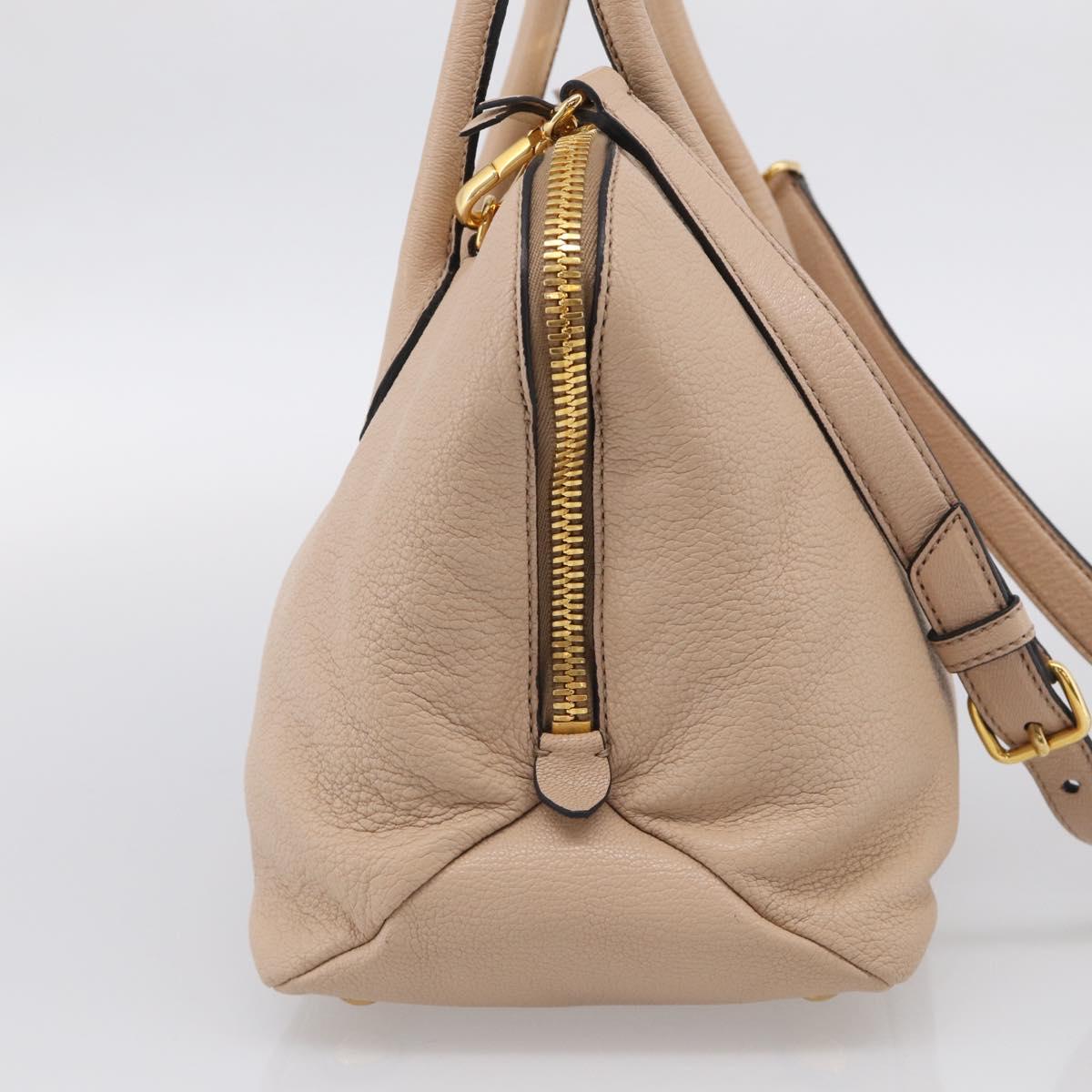 Miu Miu Hand Bag Leather 2way Beige Gold Auth 215564V