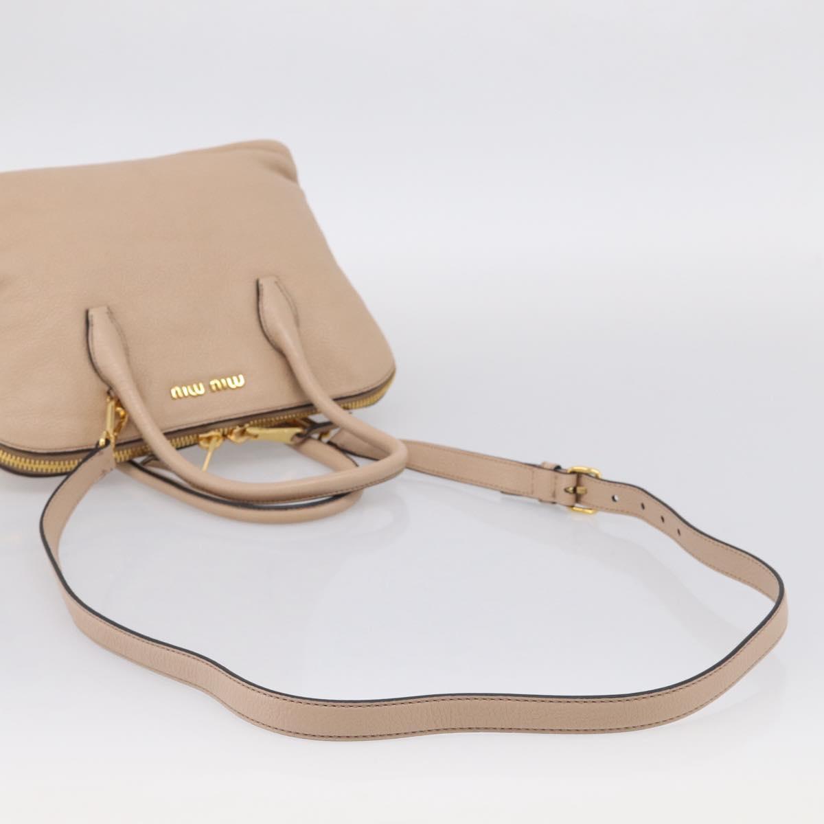 Miu Miu Hand Bag Leather 2way Beige Gold Auth 215564V