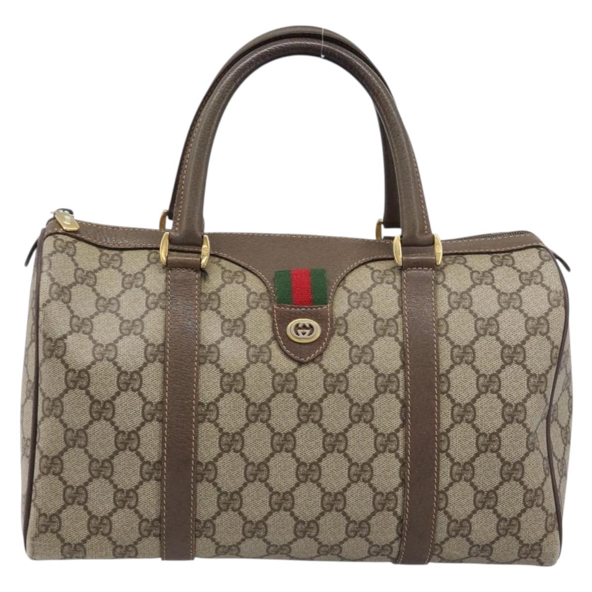GUCCI GG Supreme Web Sherry Line Hand Bag PVC Beige Gold 40 02 007 Auth 215571