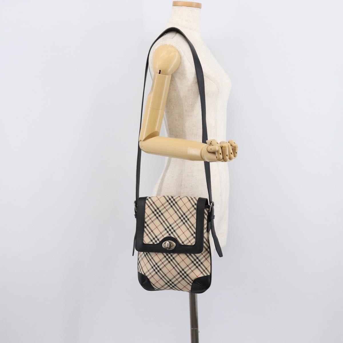 BURBERRY Nova Check Shoulder Bag Canvas Beige Silver Auth 215574V