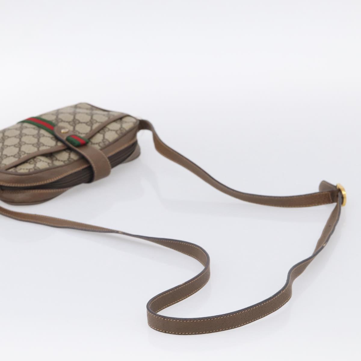 GUCCI GG Supreme Web Sherry Line Bag PVC Beige Gold 89 02 055 Auth 215588