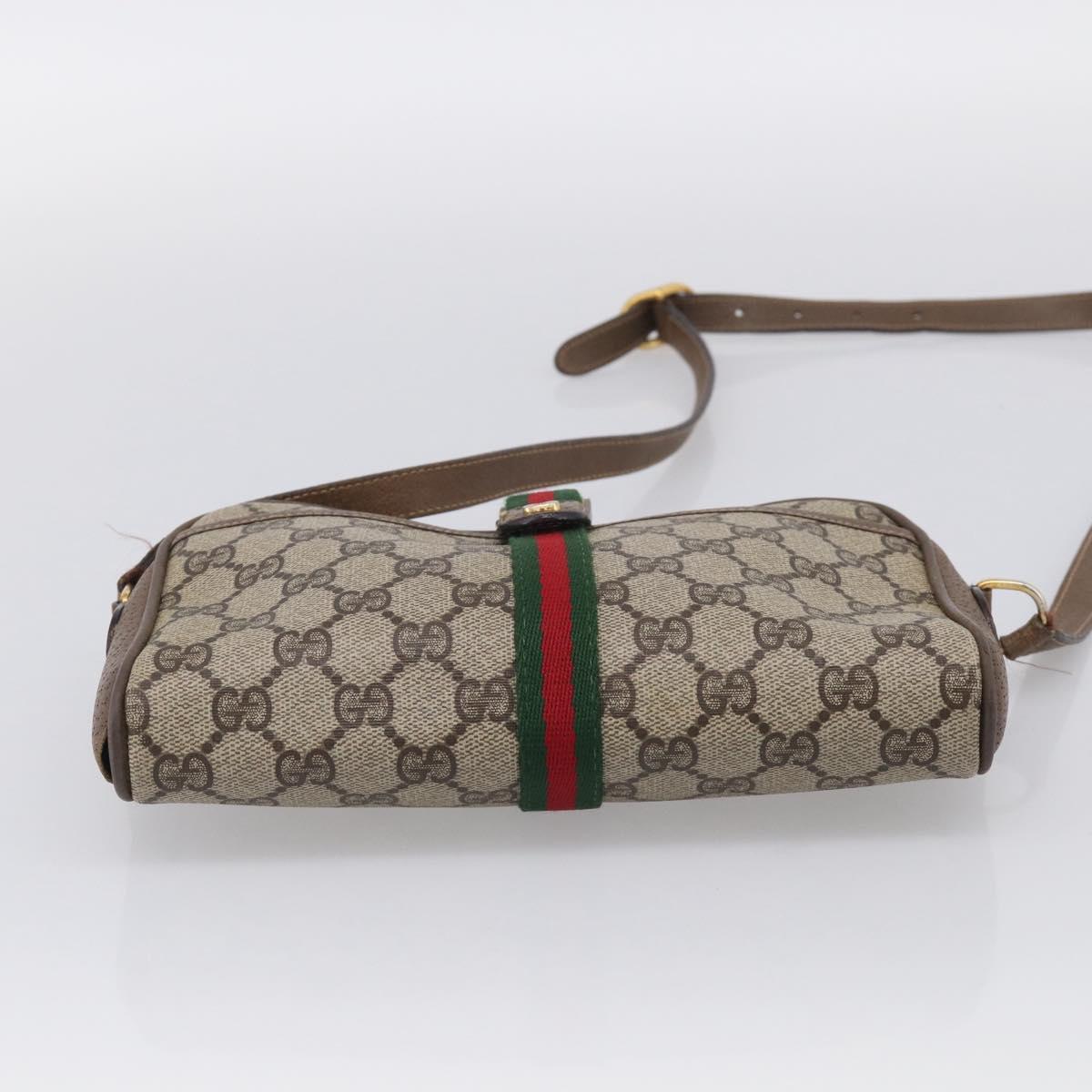 GUCCI GG Supreme Web Sherry Line Bag PVC Beige Gold 89 02 055 Auth 215588