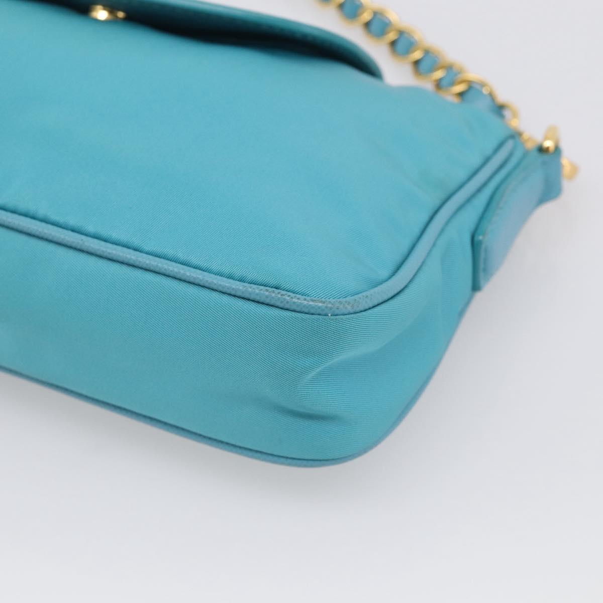 PRADA Chain Shoulder Bag Nylon Blue Gold Auth 215598V