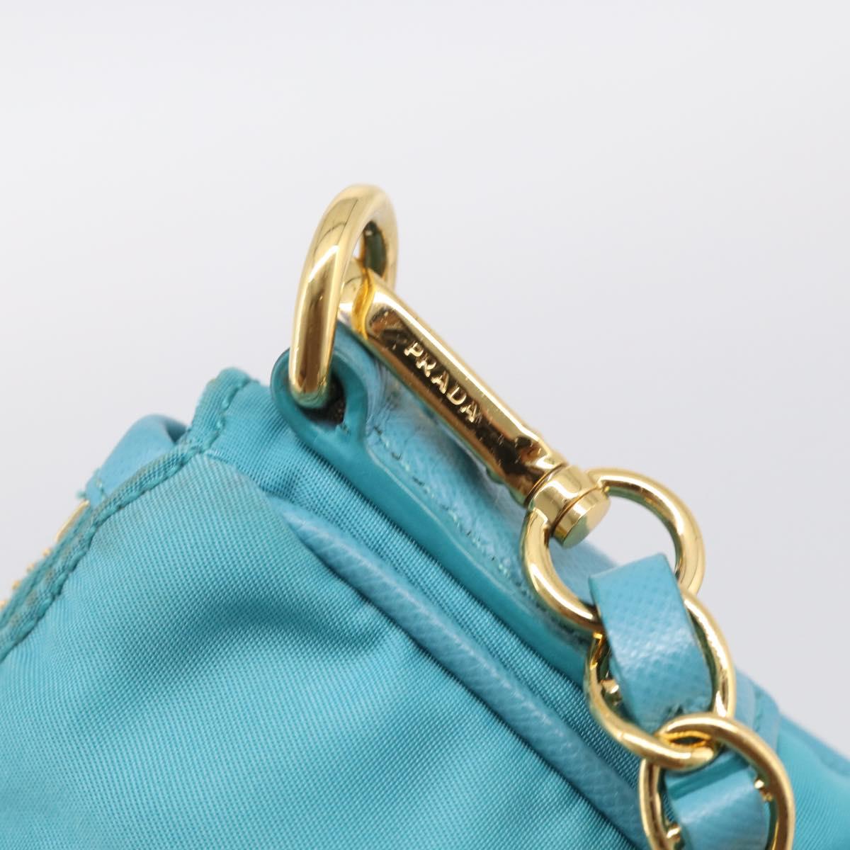 PRADA Chain Shoulder Bag Nylon Blue Gold Auth 215598V