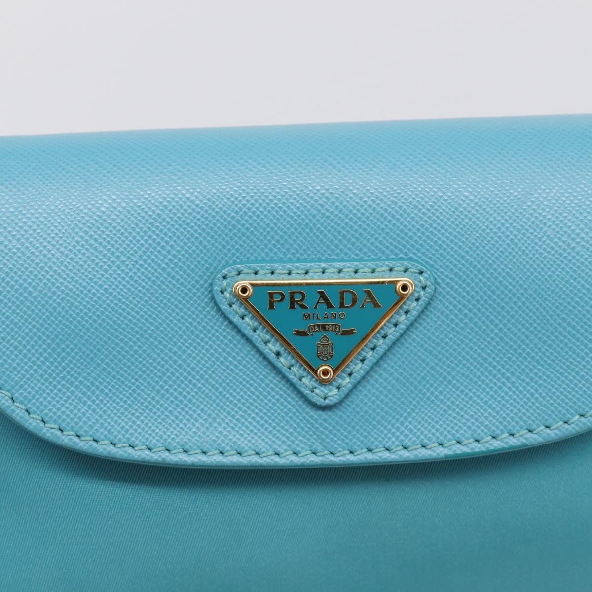 PRADA Chain Shoulder Bag Nylon Blue Gold Auth 215598V