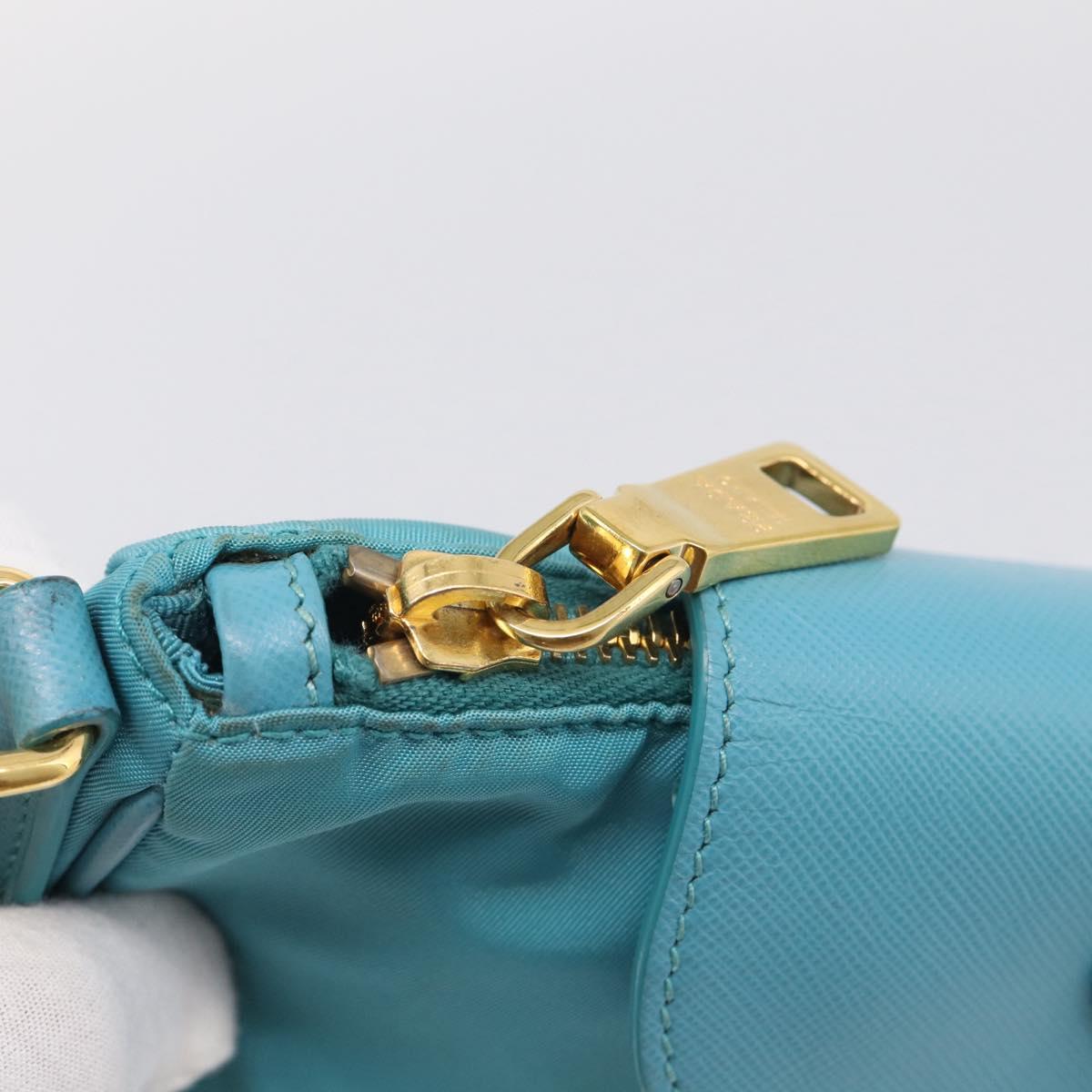 PRADA Chain Shoulder Bag Nylon Blue Gold Auth 215598V