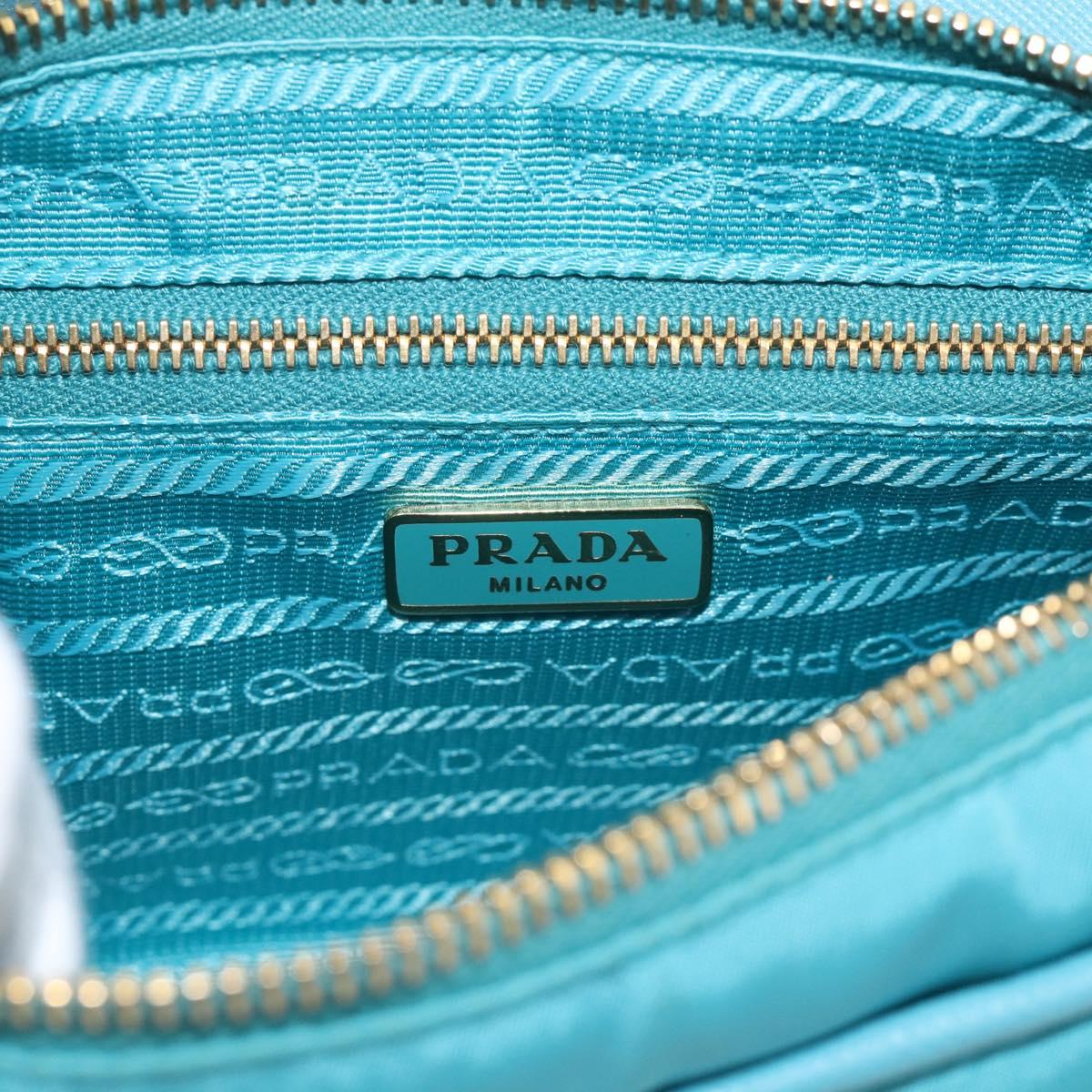 PRADA Chain Shoulder Bag Nylon Blue Gold Auth 215598V