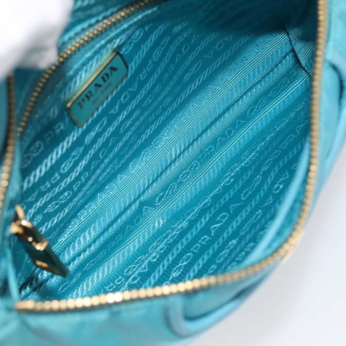 PRADA Chain Shoulder Bag Nylon Blue Gold Auth 215598V